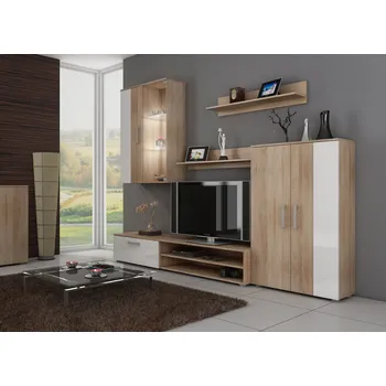 Obývací stěna Stella obývací stěna dub sonoma světlý/bílá lesklá