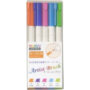 Marvy Umělecké fixy se štětcovým hrotem Artist Brush sada 5ks VIVID