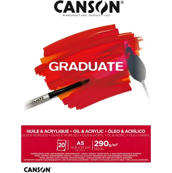 Umělecký papír Canson Papír na akryl a olej Graduate Oil & Acrylic blok A5 290g, 20 listů