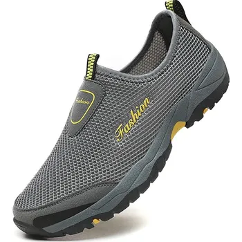 Pánské mokasíny Letní pánské boty nazouvací se síťkou a nápisem Barva: Šedá, Velikost: 46