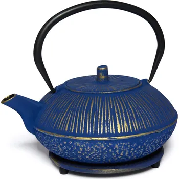 Konvice na čaj Čajová zahrada Japonská litinová konvice Dalian modrá 1000ml s podložkou