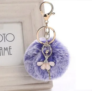 Přívěšek na klíče - klíčenka Bambule - kulíšek s baletkou modrý melír modrý melír