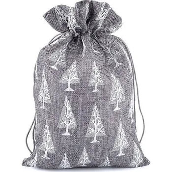 Uni Dárkový pytlík stromeček 20x30 cm imitace juty šedo-stříbrný