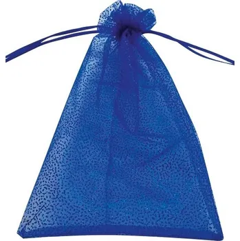 Dárková taška Pytlík organzový modrý s tečkami s glitrem 26 x 35 cm