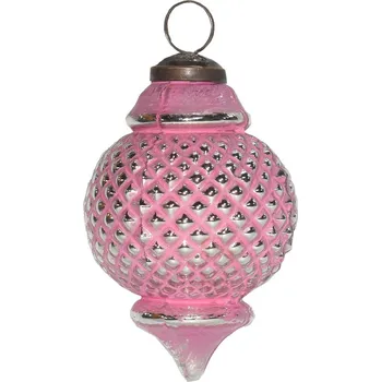 Vánoční ozdoba Růžovo-stříbrná skleněná ozdoba baňka - Ø 8*10 cm
