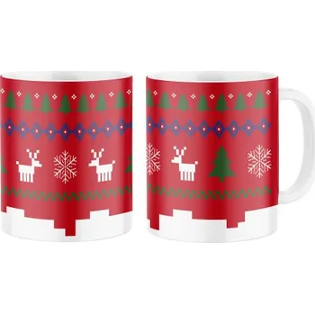 Keramický hrnek s potiskem Vánoční svetr se soby - celopotisk