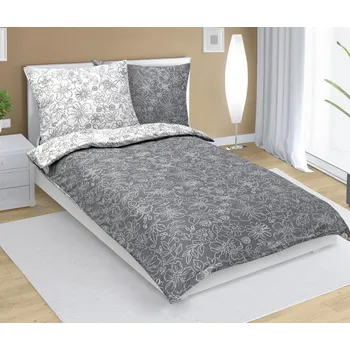 Povlečení Povlečení bavlněné 140x200, 70x90 cm šedobílý květ