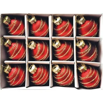 Sada skleněných baněk s glitry 3 cm, 12 ks červené