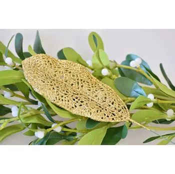 Vánoční dekorace Umělý list s glitry 14x6 cm, tmavě zlatý, s/36 ks (121070 057 243862 listy gliter tm.zlatá 6x14cm)