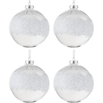 Vánoční ozdoba Box 4ks skleněná ozdoba koule s korálky - Ø 10 cm