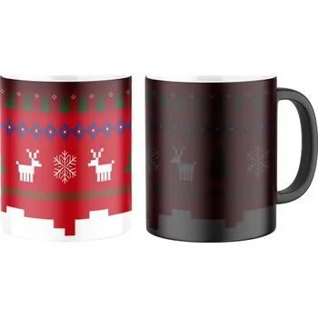 Magický keramický hrnek s potiskem Vánoční svetr se soby - celopotisk