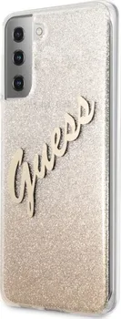 Pouzdro na mobilní telefon Guess Vintage pro Samsung Galaxy S21+ Gold Glitter Gradient Script