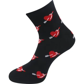 Dámské ponožky Dámské ponožky s potiskem srdce se šípem NZP9096 a lesklou nití- černé barvy 9001489-3 Velikost ponožek: 38-41