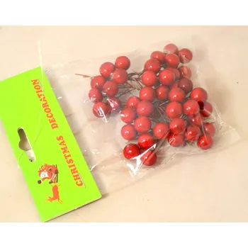 Vánoční dekorace Bobule červená na drátku 12mm - ve svazku 8 ks(bal. 6 svazků v sáčku). Cena za svazek.