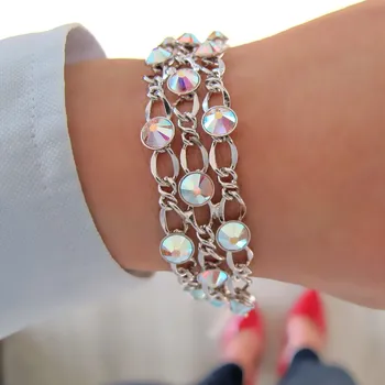 Náramek Náramek 3 řetízky Swarovski Crystal AB Rhodium