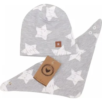 Kojenecké oblečení Z&Z bavlněná čepička + šátek Hvězdy/Šedá vel. 56