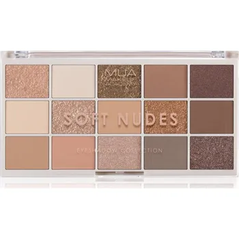 Paletka dekorativní kosmetiky MUA Makeup Academy Eyeshadow Collection 15 Shade Palette paletka očních stínů odstín Soft Nudes 12 g