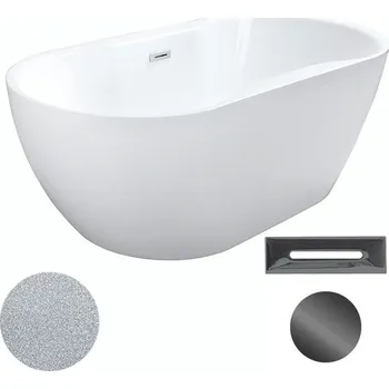 Vana Besco Akrylátová volně stojící vana Navia Glam S 140x75 (150x80, 160x80) Barva: Bílá/stříbrná, Rozměry (cm): 160x80, Typ a barva výpustě: Click-Clack s přepadem, grafit