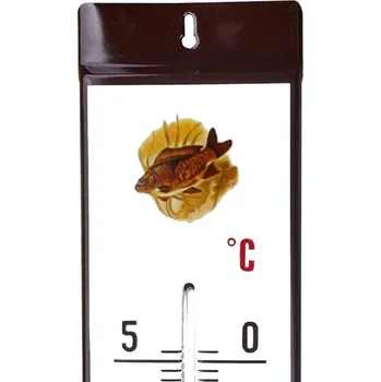 Domácí teploměr Venkovní teploměr smaltovaný, Hnědobílý 500x95 mm, Motiv kapr