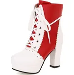 Dvoubarevné šněrovací boty na podpatku GoodDayGirl Barva: Červená, Velikost: 38