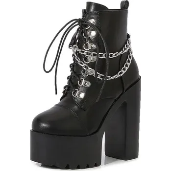 Dámské kozačky Kotníkové boty na vysokém podpatku s řetězy GoodDayGirl Fashion Barva: Černá, Velikost: 37