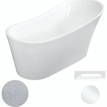 Vana Besco Akrylátová volně stojící vana Calima Glam S 170x74 Barva: Bílá/stříbrná, Rozměry (cm): 170x74, Typ a barva výpustě: Click-Clack s přepadem, bílá