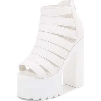 Dámské kozačky Sexy páskové boty s otevřenou špičkou a podpatkem 14cm Barva: Bílá, Velikost: 34