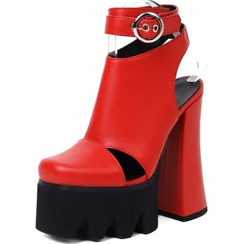 Dámské kozačky Kotníkové boty s otevřenou patou a průstřihy GoodDayGirl Fashion Barva: Červená, Velikost: 43