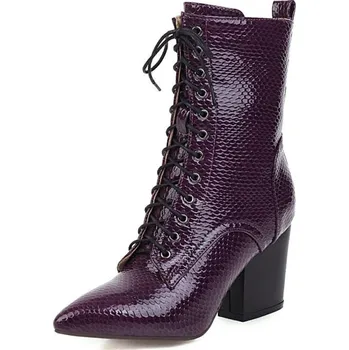 Dámské polobotky Texturované polokozačky s úzkou špičkou GoodDayGirl Fashion Barva: Fialová, Velikost: 35