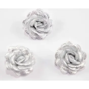 Vánoční dekorace Našívací saténová kytička - stříbrná - průměr 3 cm