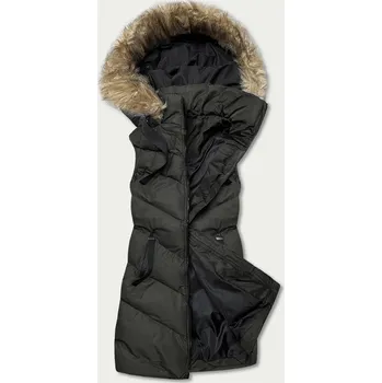 Dámská vesta Dámská péřová vesta v army barvě s kožešinou (5M787-136) odstíny zelené L (40)