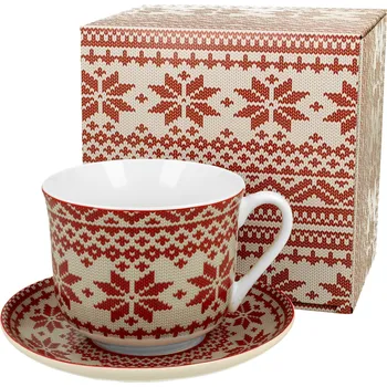 DUO Gifts DG - Porcelánový šálek s podšálkem vánoční SVETR červený v dárkové krabičce - 470 ml