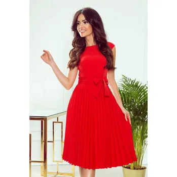 Dámské oblečení LILA - Červené dámské plisované šaty s krátkými rukávy 311-1 LILA XL