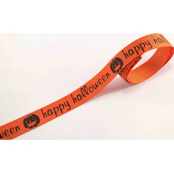 Stuha Rypsová stuha happy halloween - oranžová - šířka 1,6 cm