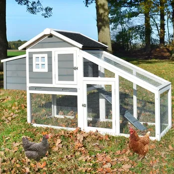 Velký kurník pro 6 - 7 slepic v šedém provedení s výběhem. Lefkáda, 220x85x125cm.