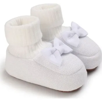Dětská sálová obuv Pletené capáčky s mašličkou Barevná varianta: bílé, Velikost: 0-6 M