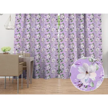 ubrus Dekorační závěs PML-044 Květy magnolie na fialovém 145x140 cm