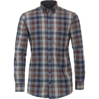 Pánská košile Pánská flanelová košile Casa Moda Comfort Fit modro-hnědá kostka dlouhý rukáv 3XL - 7XL - 3XL