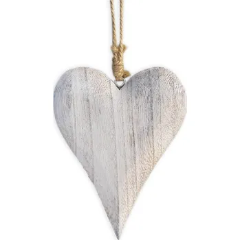 Zahradní dekorace Srdce závěs dřevo 16,5cm šedá patina (551297)