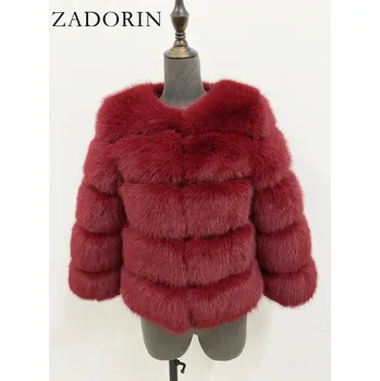 Dámská parka Chlupatá kožešinová bunda zimní kožich s dlouhým rukávem Barva: Vínová, Velikost: XL