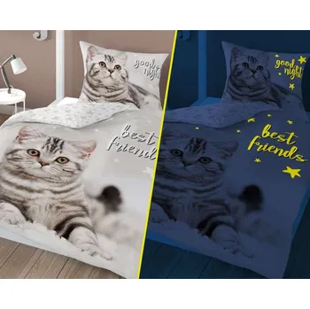 Povlečení Detexpol Best Friends kotě svítící 140 x 200, 70 x 80 cm zipový uzávěr
