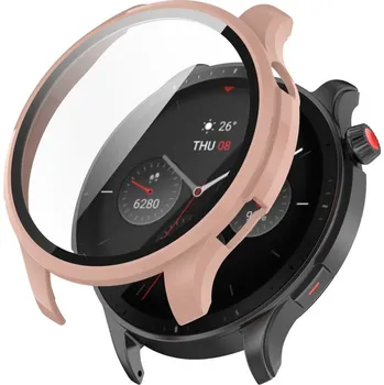 Příslušenství k chytrým hodinkám VSECHNONAMOBIL 51414 PC FULL COVER Plastový kryt se sklem Amazfit GTR 4 / GTR 4 Pro růžový