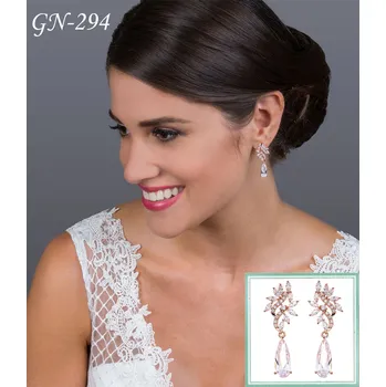 Souprava šperků Růžovo-zlaté vintage svatební náušnice se zirkony: GN-294