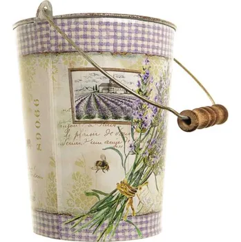 Zahradní dekorace Dekorační kbelík Levandule Lavender (malé plechové kbelík s rukojetí v provensálském stylu)