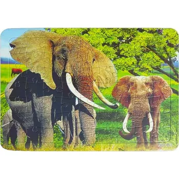 Puzzle Puzzle Slon 37x26 cm 63 ks (africké Safari puzzle z kartonu pro děti od 3 let)