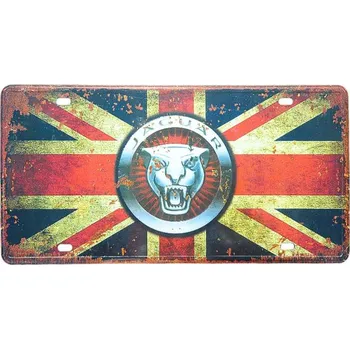 Plechová cedule plechová retro tabule JAGUAR (vlajka Velké Británie se značkou vozu Jaguár - 30 x 15 cm)