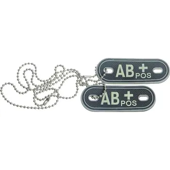Přívěsek ID štítky krevní skupina AB pozitiv (2 štítky v balení. přívěsek "psí známky")