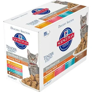 Krmivo pro kočku Kapsička HILLS Feline Young Adult Sterilised Chicken+Fish+Trout+Turkey 12x85g (multipack)