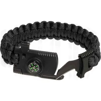 Náramek Paracord náramek s kompasem a nožem černý (taktický náramek k přežití)