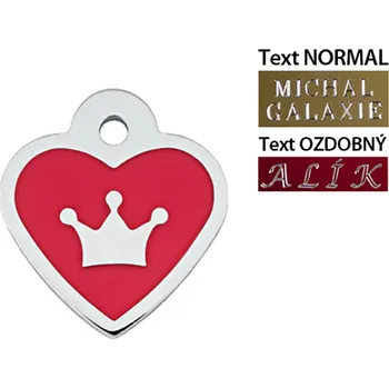 psí známka QUICK TAG gravírovací známka - červené epoxidované srdíčko s korunkou (S)